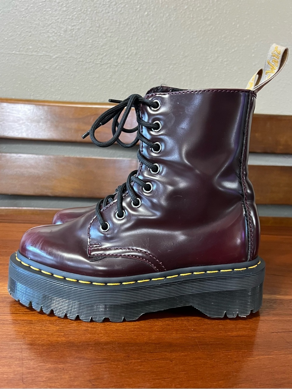 Dr. Martens Vegan Jadon II Platform Combat Boots Cherry Red Oxford Rub Off Goth - Picture 5 of 13